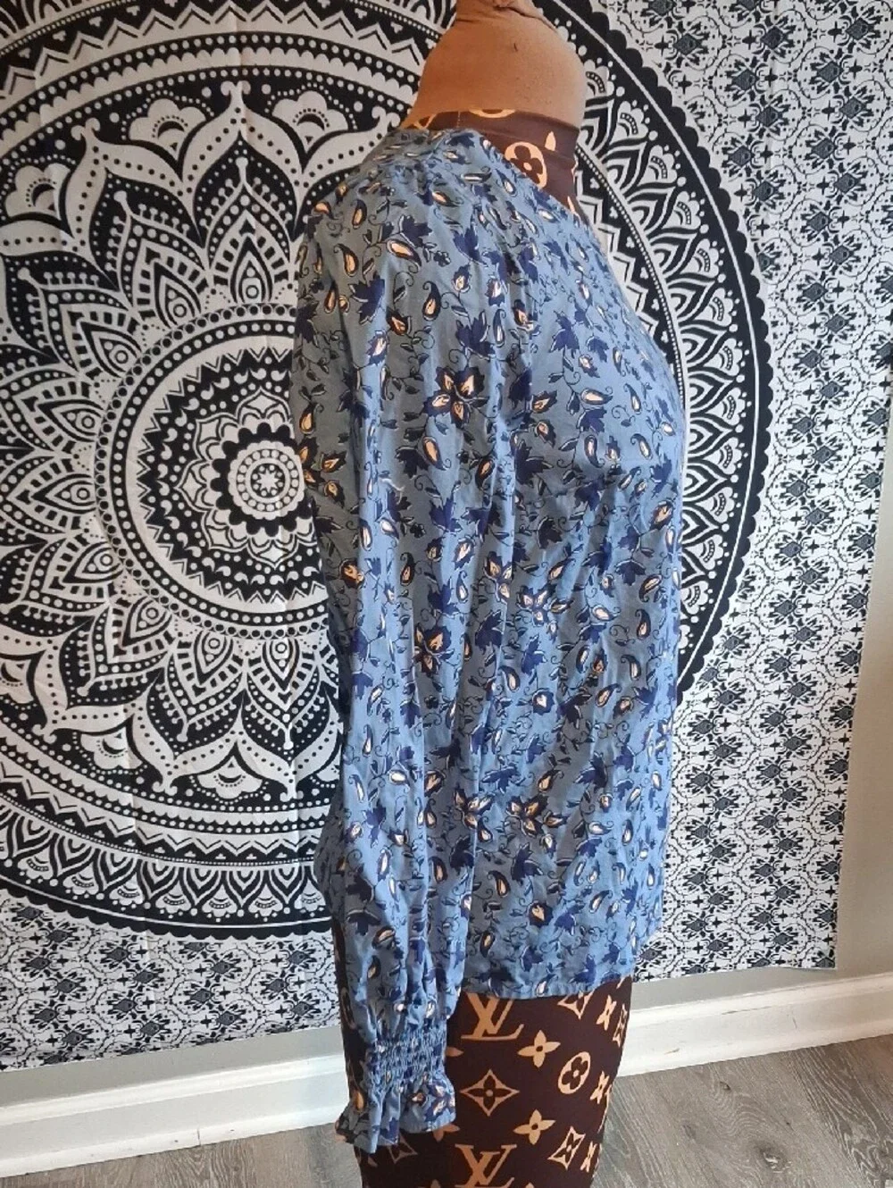 J. Crew Blue Floral Puff-Sleeve Top